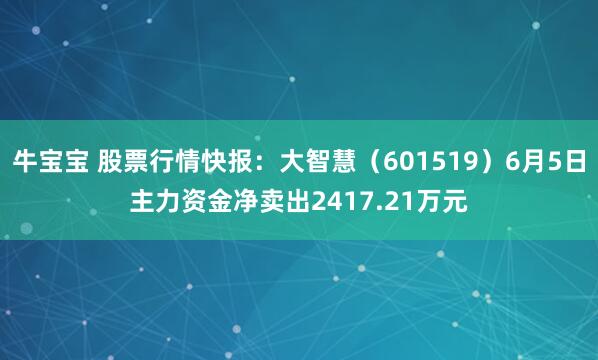 牛宝宝 股票行情快报：大智慧（601519）6月5日主力资金净卖出2417.21万元