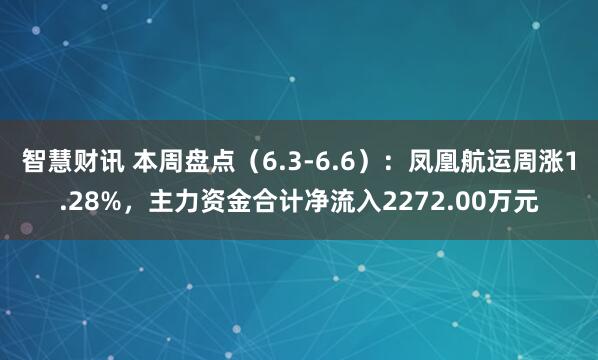智慧财讯 本周盘点（6.3-6.6）：凤凰航运周涨1.28%，主力资金合计净流入2272.00万元
